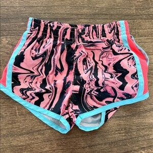 Nike Pink and Black Marble Print Athletic Shorts with Aqua Trim